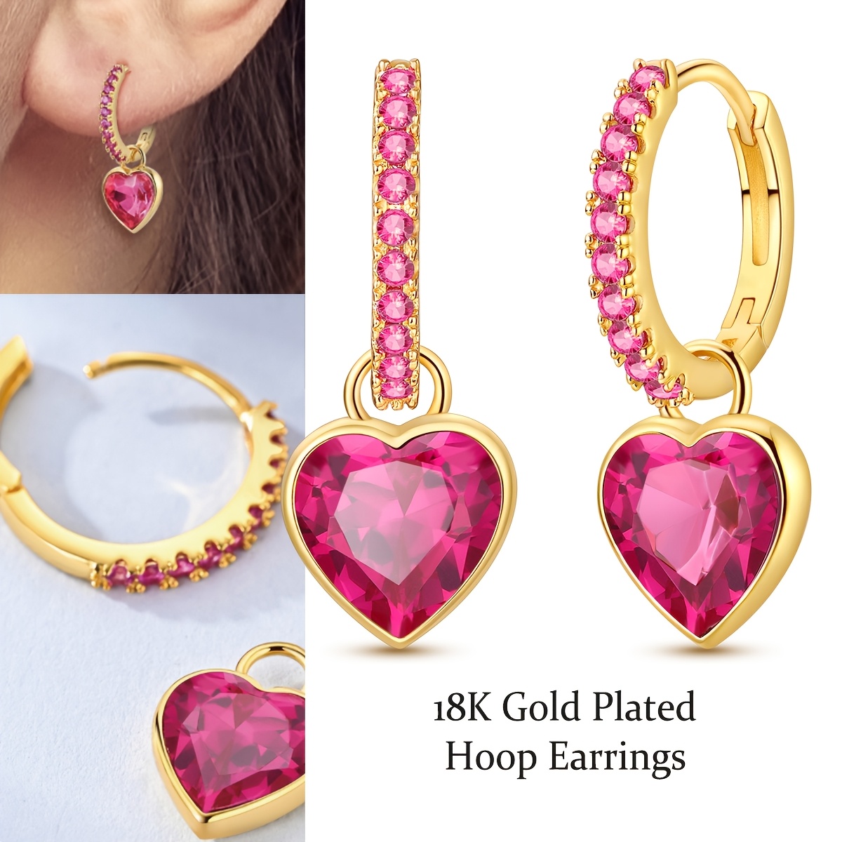 Women's 18K Gold Plated Vintage Rose Heart Earrings